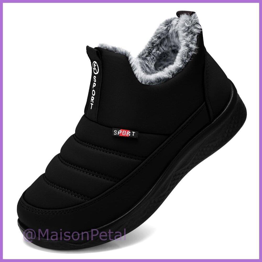 Faux Fur Lined Waterproof Slip On Snow Boots Women Winter Ankle Booties